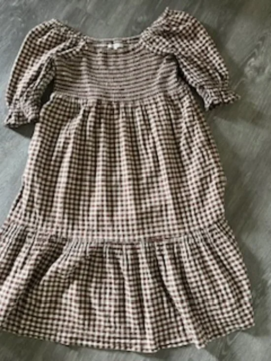 Madewell Lucie Elbow-Sleeve Smocked Gingham Midi Dress Two Pockets Women's M - Picture 13 of 15